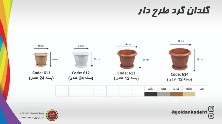 گلدان مدل پلاستیکی گرد طرح دار