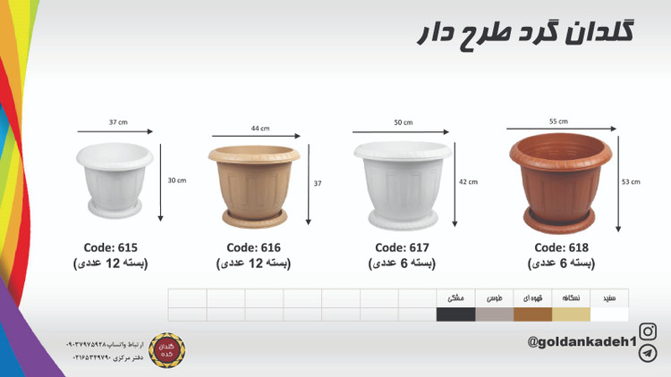گلدان مدل پلاستیکی گرد طرح دار